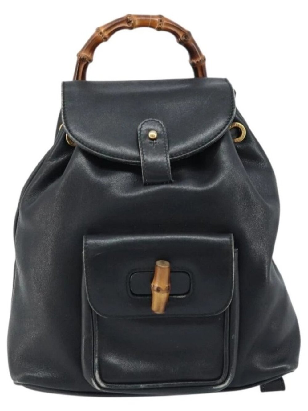 GUCCI Bamboo Backpack Leather Black Gold 003 1705 0030 Auth ka2738 - Picture 2 of 15